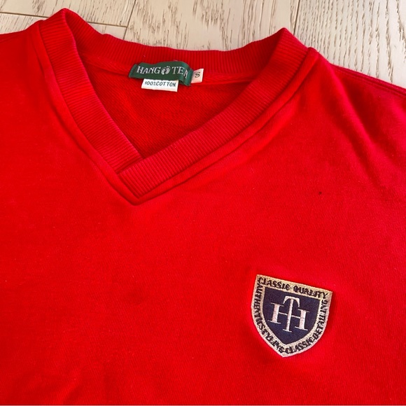 Vintage 90s Hang Ten 100% Pure Cotton Embroidered Logo Crewneck Red Sweatshirt - Picture 4 of 15